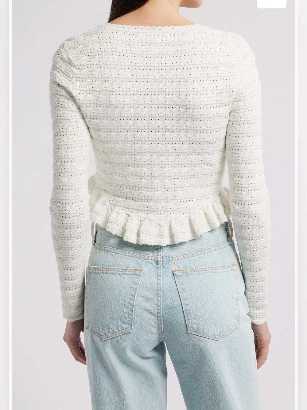 LoveShackFancy White Ruffle-Hem Button Cardigan - Picture 2 of 6